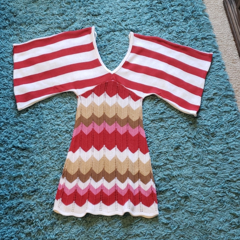 Juniors Striped V Neck Knit Top Shirt Sz M